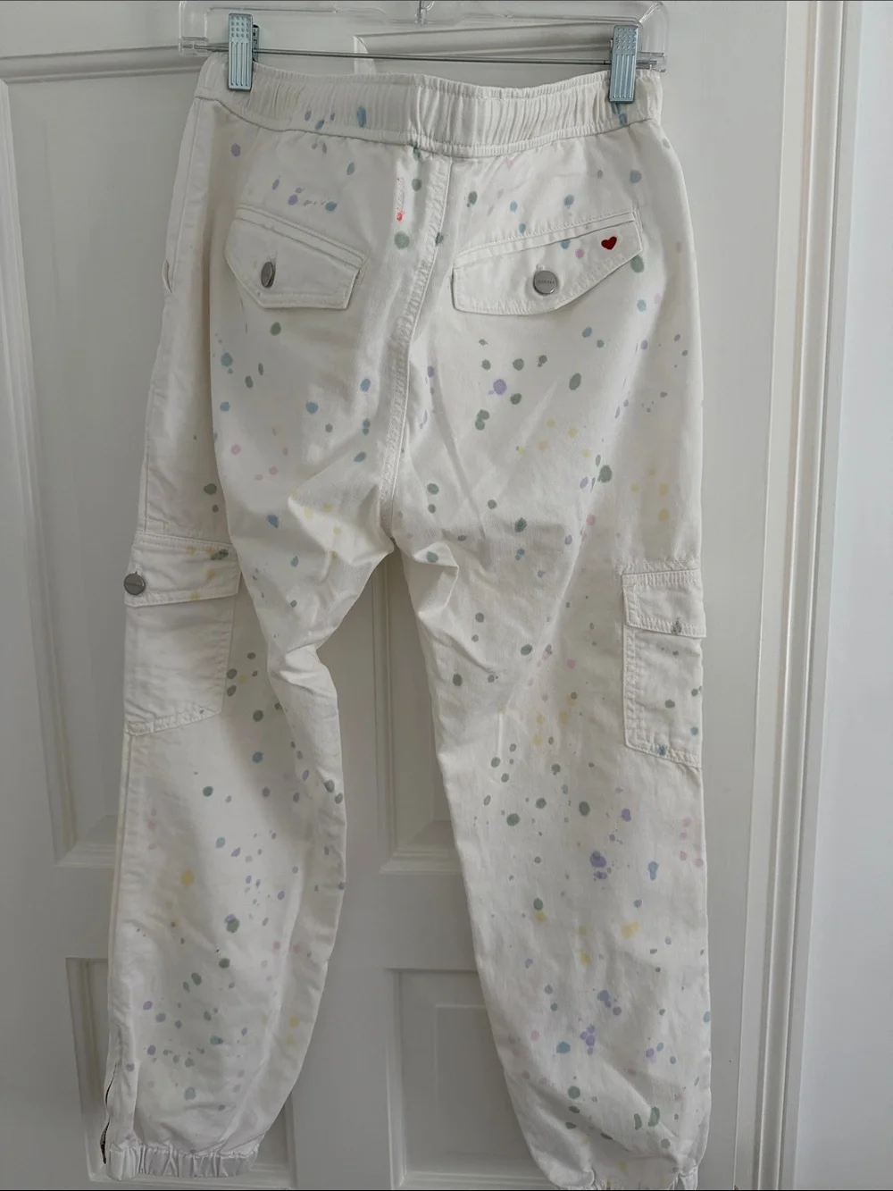 Sundry White Cargo Joggers with Pastel Paint Splatter